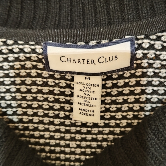 Charter Club black and white sweater with silver metallic threading - Picture 3 of 8